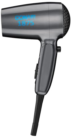 Conair Travel Hair Dryer with Dual Voltage, 1875W Compact Blow Dryer with Folding Handle, Gray