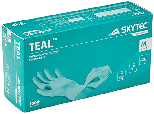 Skytec Teal Nitrile Disposable Gloves Powder Free Latex Free High Grip (M)