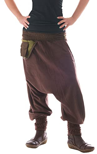 Vishes - Alternative Bekleidung - Warme Thermo Haremshose aus Fleece mit Tasche und weichem Jersey Bund