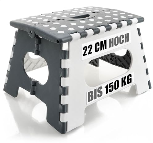 COM-FOUR® Marche Pliante avec Picots en Caoutchouc - Tabouret Pliant antidérapant - escabeau Pliable - Aide à l'escalade Portable - capacité de Charge 150 kg (34,5x27x22cm Blanc/Gris - 01 pièce)