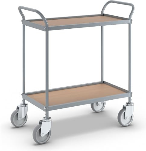 eurokraft | Servierwagen | Etagenhöhe 530 mm | 2 Etagen | mit 4 Lenkrollen | Rad-Ø 125 mm