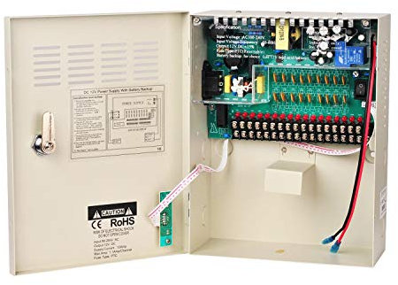 Xenocam 18 Channel 18 Way 12V 10Amp DC Metal Boxed Cabinet Regulated Power Supply Unit with Backup Battery Link for Burglar Alarms CCTV Cameras PTZ Access Control