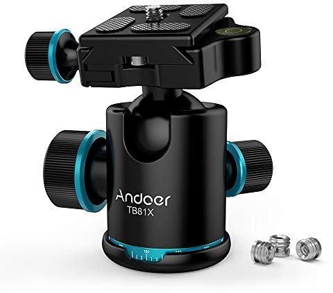 Andoer Kugelkopf Stativkopf 360 Grad Drehbar Panorama-Kugelkopf für Stativ Einbeinstativ Slider DSLR-Kamera mit 3pcs Schraube Adapter