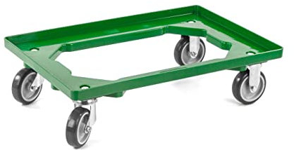 aidB Kunststoff Transportroller Offen - Grün - mit Gummiräder, 2 Lenkrollen und 2 Bockrollen - Einzel