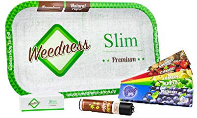 Weedness Rolling Tray Rolltablett 8-teilig - Kiffer Set Zubehör Geschenkset Box Raucher Zubehör Mischschale Dreh-Tablett