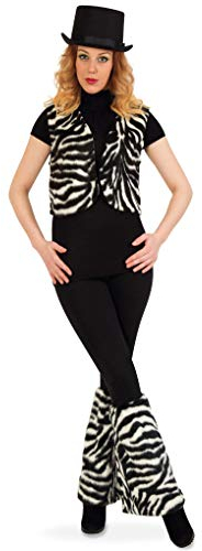 KarnevalsTeufel Damenkostüm-Set Zebra, 3-TLG Weste, Stulpen und Zylinder (ca. 58 cm) | M, XL | Plüsch, Tierkostüm, Karneval, Mottoparty (XL)