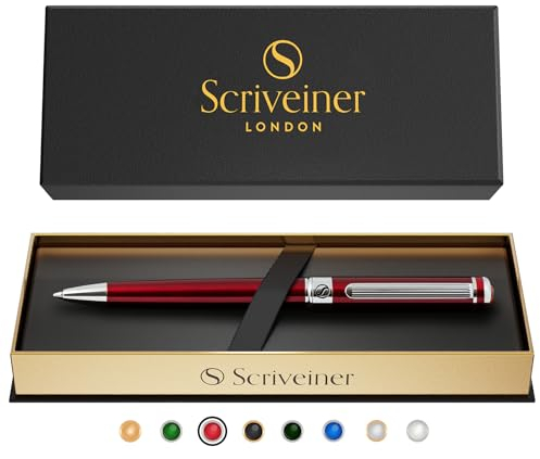 Scriveiner Kugelschreiber Deep Crimson Red - Hochwertiger Design Kugelschreiber in Purpurrot mit Chromveredelung, schwarze Schmidt Ersatzmine, Geschenkbok, Professionelle Kugelschreiber