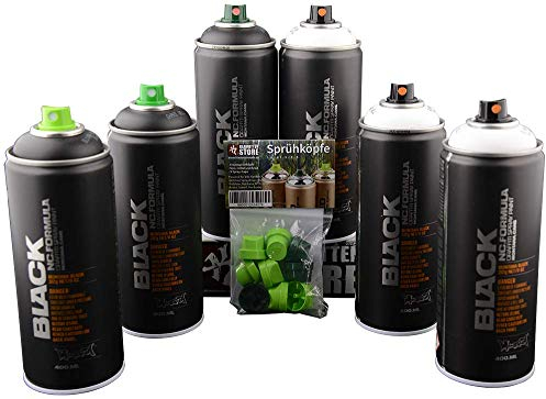 Montana Sprühdosen 3 x schwarz 3x weiß - matt Farbspray auf Nitro-Acryl Basis 6 x 400ml mit hoher Deckkraft für Hobby und Handwerk