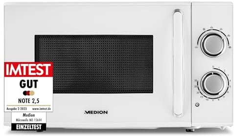 MEDION Forno a microonde, potenza circa 700 watt, capacità circa 17 litri, 6 livelli, funzione di scongelamento, MD 15644, bianco