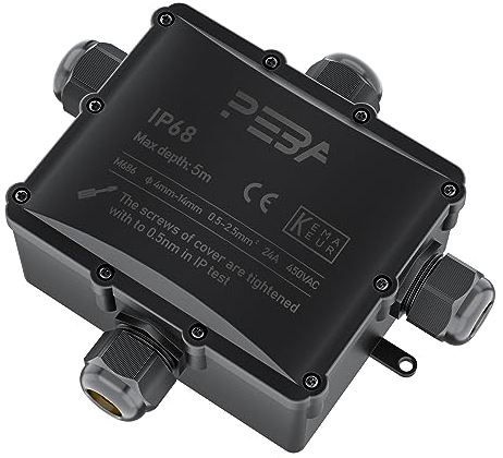 PEBA Abzweigdose IP68, Klemmkasten, Wasserdichte Kabelverbinder, Aufputz Verteilerdose Außen Wasserdicht 4-Wege für 4-14 mm Kabeldurchmesser Anschlussdose, Abzweigkasten, Abzweigdose schwarz