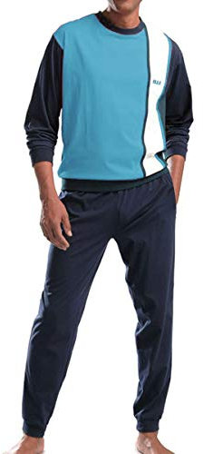 H.I.S Langer Herren Schlafanzug (52/54, Türkis Marine Weiß)
