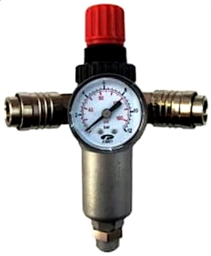 FIAC Regolatore di Pressione con Manometro, Filtro, 2xRaccordo Universale, Raccordo 3/8 M, Press. Max 12 Bar, Portata 180 l/min. Ideale per montaggio su serbatoio compressore