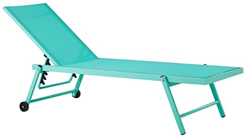 Beliani Sonnenliege Gartenliege mit Rollen Aluminium Textilbespannung Grün Portofino