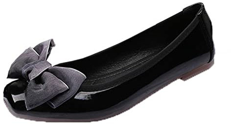 Ballerines pour Femmes, Chaussures Dolly Work Office Formal Comfort Bow Toe Round Slip on Flats Shoes,Noir,44 EU