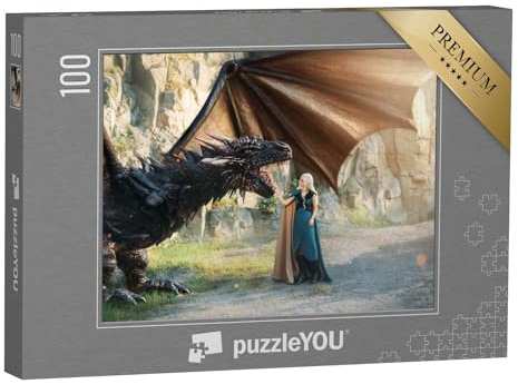 puzzleYOU: Puzzle 100 Teile „Märchenprinzessin mit ihrem Drachen“ – aus der Puzzle-Kollektion Drache, Fantasy, Tiere aus Fantasy & Urzeit