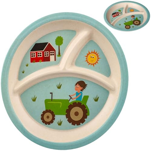 alles-meine.de GmbH Geschirr Artikelwahl Teller/Kinderteller - Traktor & Auto - Ø 20 cm - Kindergeschirr - Frühstücksset für Kinder - Jungen Junge Mädchen - Speiseteller / ..