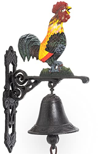 Moritz Türglocke Glocke Bunter Hahn Huhn kräht Wandglocke Gartendeko Gusseisen Rustikal Antik Design Stil Retro Klingel
