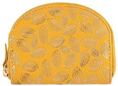 DRAEGER PARIS 1886 - Porte-Monnaie Feuilles Dorées Jaune Moutarde - Format Pratique 12x2x9,5 cm avec Fermeture Éclair - Rangement Pièces, Billets, Cartes - Accessoire Élégant et Fonctionnel