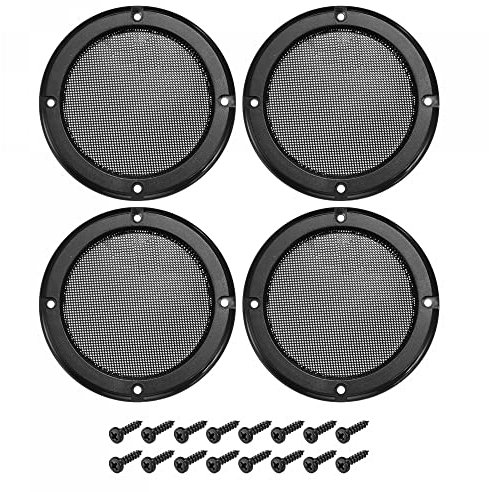 sourcing map Altavoz Rejilla Cubierta 4 Negro Malla Subwoofer Rejilla Bocina Guardia Protector con Tornillos para Hogar Audio Bricolaje Negro Marco Paquete de 4