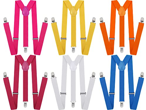 6 Stück Y-Rücken-Stil Unisex Hosenträger Elastische Hosenträger für Männer Frauen Verstellbare Regenbogen-Hosenträger mit Clip für Hosen, Klassische Farbe, Einheitsgröße