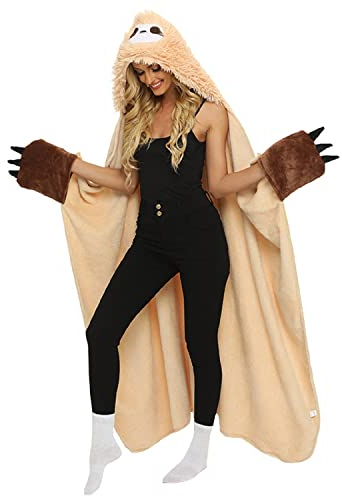 iyoimono Faultier Geschenk für Frauen Tragbare Decke Faultier Geschenke Sofadecke Sloth Kuscheldecke Flauschig (152 * 125 cm, Gelb-Faultier)