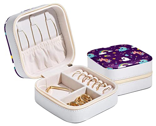 Schmuckkästchen Damen Bunte Einhorn Pferd Diamant Sterne Pu Leder Schmuckkasten Schmuckaufbewahrung Reise Schmuckbox, Schmuckkoffer Für Ringe, Ohrringe,Halskette 10.5x5.8x10.5 cm