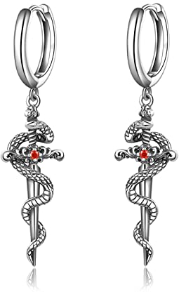 CUPENDA Schwert Ohrringe Sterling Silber Schlange Baumeln Creolen Gothic Schmuck Geschenke für Damen Herren