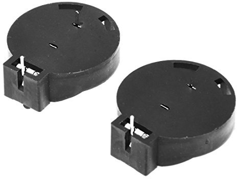 CR2450 Knopfzellen-Batterie-Halterung, 2 Stifte, Schwarz, 2 Stück