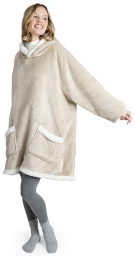 Blumtal Sherpa Hoodie Decke Damen mit Ärmeln und Kapuze - OEKO-TEX zertifizierter Kuschelpullover Damen - Decke zum Anziehen - Decken Hoodie Damen weich - Kuschelpullover gefüttert in Sand - Beige