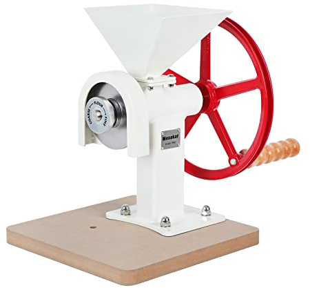 Mosakar Handkurbel Getreidemühle,Weiß, Handbedienung, Lebensmittelmühle für trockene und ölige Getreide, manuelle Küchenmehlmühle, Weizenmais, Kaffee, Masa Erdnussbuttermaschine, Edelstahl-Grat