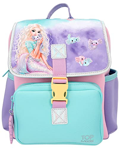 Depesche 12305 TOPModel Mermaid - Rucksack in Rosa, Lila und Türkis, Tasche mit Reißverschluss, Vortasche und verstellbaren Schultergurten