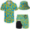 Wdpsuxin Herren 2-teiliges Hawaii-Trainingsanzug-Set mit Button-Down-Shirt und Kompressionsfutter, Shorts, Set mit Eimerhüten, Retro 80er 90er Jahre Grafik Gummiente Blau, Medium