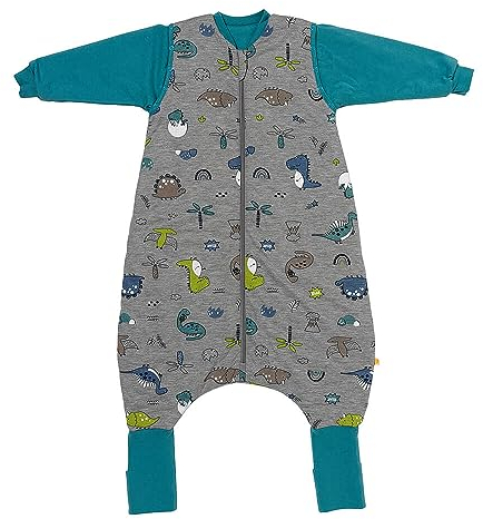 schlummersack Schlafsack mit Füßen 110 cm 2.5 Tog Dino aus Modal | Kinder Schlafsack mit Beinen und verlängerten Bündchen für eine Körpergröße 110-120cm | Ganzjahres Füßen 2.5 Tog