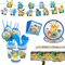 Thingehoy 72 Pcs Kinder Partygeschirr Set, Kinder Geburtstagsdeko, Birthday Decorations Set, Party Deko Geburtstag, Kindergeburtstag Deko Party Zubehör, Happy Birthday Banner Teller Tassen Tischdecke