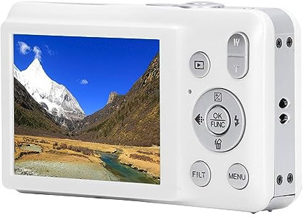Fotocamera Digitale 8K, 2,7 Pollici 68MP IPS Selfie Fotocamera a Doppio Schermo con Zoom Digitale 16X, 20 Filtri di Bellezza Integrati, (Bianco)