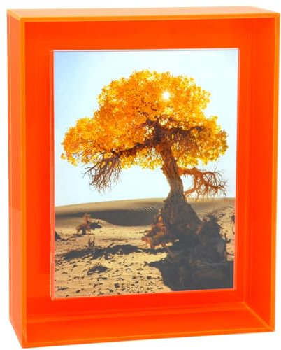 HappyDino 20,3 x 25,4 cm Bilderrahmen, Acryl, Neonfarben, Wandschreibtisch, durchscheinend, farbig, dekorativer Fotorahmen für Wandmontage, Tisch, Galerie, Display, Neonorange