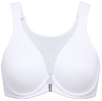 DELIMIRA Women's Front Fastening Bras Posture Plus Size Underwire Unlined Plunge Back Support Seamless Bra White 38C