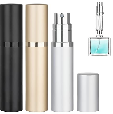 Qavhun Refillable Perfume Atomizer Travel Bottle 3-Pack 5ml Leakproof Luxury Travel Perfume Refillable Bottle, Portable Fragrance Atomiser (Black & Gold & Silver)