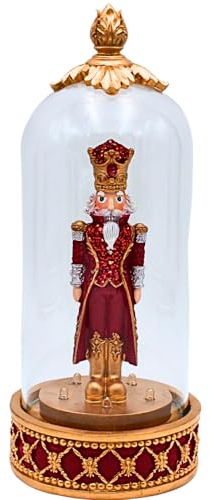 Dekohelden24 Casse-noisette décoratif en céramique rouge foncé et doré, dans récipient en verre sur socle décoré, H x Ø 28 x 12 cm