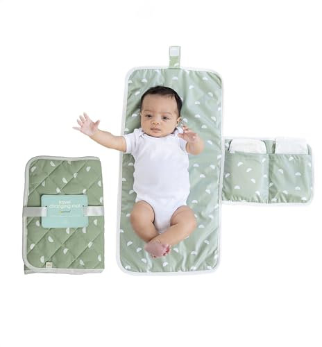 Pearhead Baby Travel Changing Pad, Wipeable and Portable Nappy Changing Mat, Newborn and Infant Changing Pad, Diaper Bag Essential, Sage Green