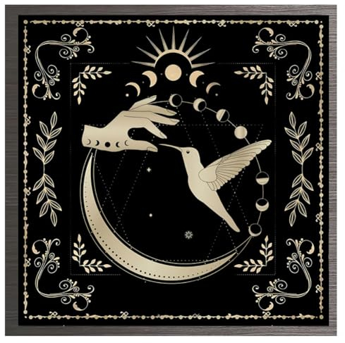 Yurosiay Tarot Tischdecke Mysteriöse Schwarz Astrologie Tischdecke Mond Sonne Blumen Bedruckte Tarot Altar Tuch Vintage Altartuch Tarotkarten Quadratisch Weissagung Tischdecke 49×49cm 7#
