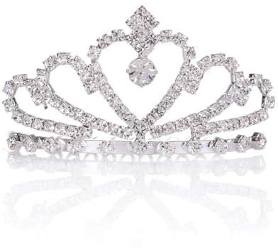 GNALIA 1 Stk. Kristall-Tiara mit Strasssteinen Kronprinzessin Mädchen, für Hochzeiten, Abschlussbälle und festliche Anlässe, Silber