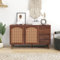 BTM Sideboard mit Rattan Einsatz, 3 Türen und 2 unregelmäßigen Schubladen, Sideboard TV-Schrank für Flur Schlafzimmer Wohnzimmer Esszimmer,Braun,130Lx75.5Bx40,9H cm