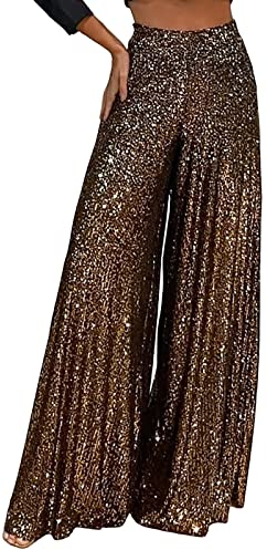 Fulidngzg Schwarze Hose Damen Elegant Glitzer: Silber Gold Pailletten Pailettenhose Lang Weit Glitzer Yogahose mit Bunte XXL Festliche Hosen Glitzerhose