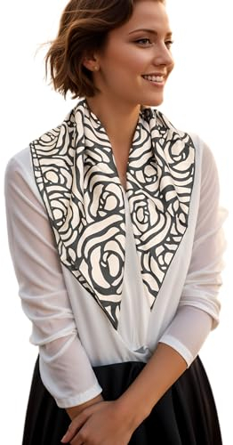 Prettystern 65cm handrolliertes Seidentuch Halstuch Kopftuch Seidenschal Floral Rosen Damen Herren 11 Schwarz Weiß