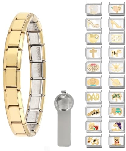 Paffartt Italian Charms Bracelet Sets for Man Woman Removable Classic Stainless Steel 9mm Module Links with Opening Tools Hand Painted for DIY Fashionable Jewelry Gifts