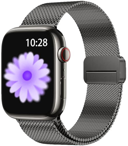 NicMool Correa para Apple Watch 42mm 44mm 45mm 46mm 49mm, Inoxidable Mesh Metal Magnética Pulsera para Apple Watch Series 10 46mm/iWatch Series Ultra 2/Ultra/SE 2/SE/9/8/7/6/5/4/3/2/1-Grafito