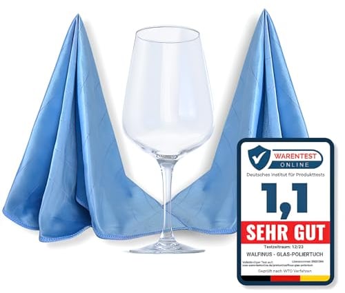 Walfinus Juego de 10 paños de pulido de cristal de microfibra azul, sin pelusas, sin rayas, sin arañazos, para espejos y superficies brillantes, aprox. 50-60 cm