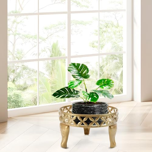 Santentre Gold Plant Stand, Metal Plant Stands Outdoor, Round Plant Pot Stand for Indoor Plants, Anti-Rust Flower Pot Stands Plant Shelf, Display Shelves Potted Plant Holders for Home Patio Decor