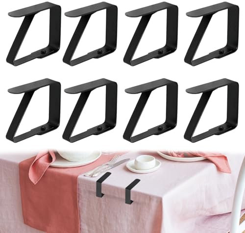 Nuqin Outdoor Tablecloth Clamps,8 Pcs Table Cloth clips for Outside Table,5×4cm Black Tablecloth Clips for Outside Picnic Party Wedding,Metal Tablecloth Clips for Outdoor Tables(Black)